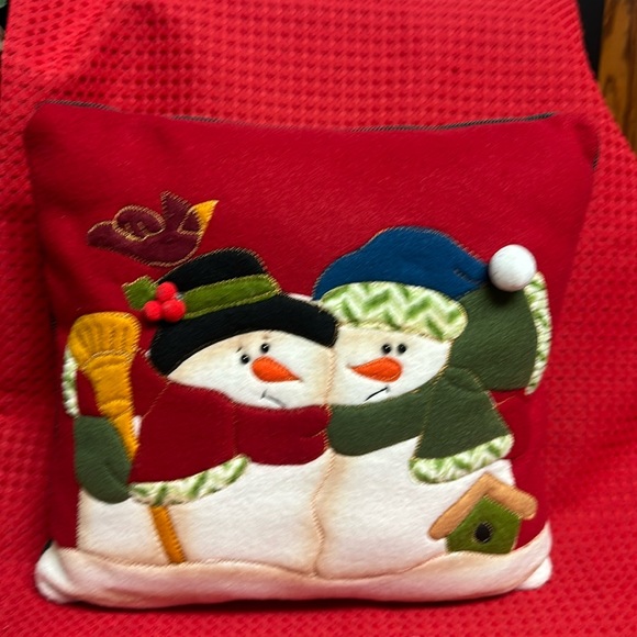 Snowman Pillow 12” square. Felt fabric. - Picture 1 of 2